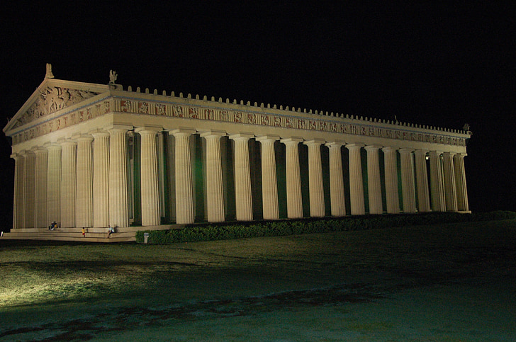 Parthenon, Nashville, Tennessee, à noite, coluna, Monumento, arquitetura
