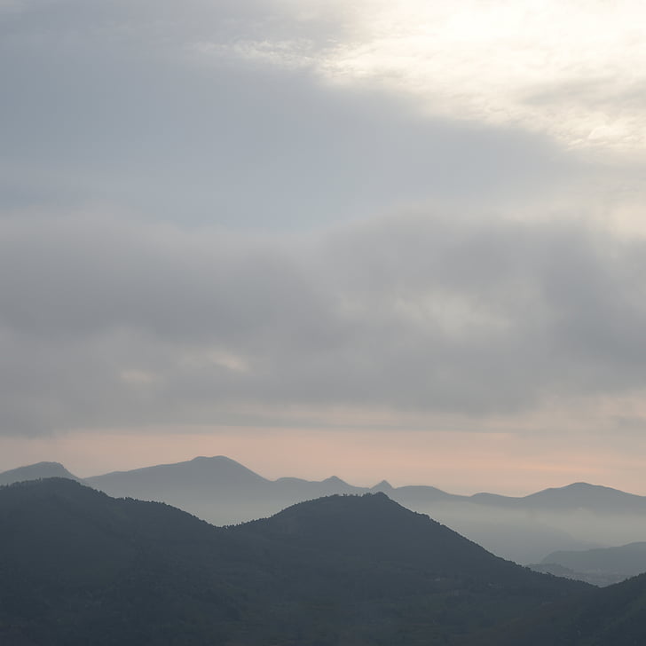 mountain, range, hills, silhouettes, vanishing, misty, landscape