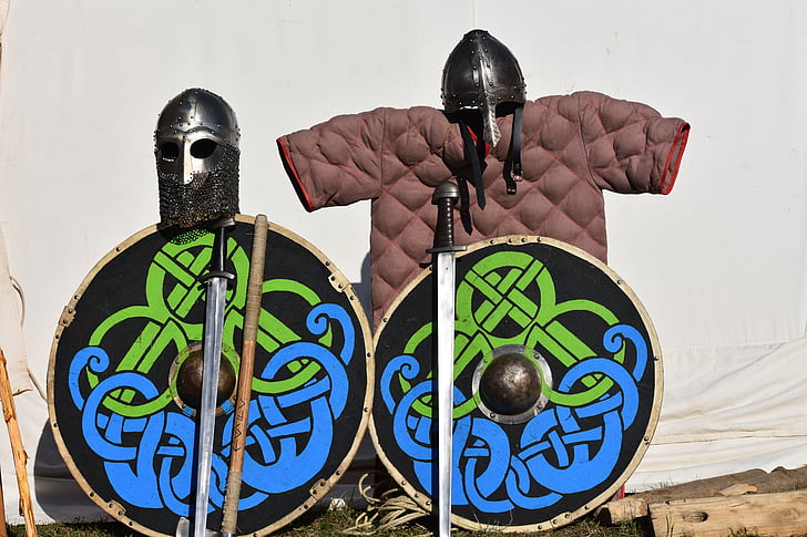 shield, helmet, sword, outfit, clothing