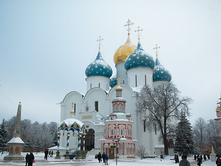 russia, sergiev posad, monastery, othodoxe, cupolas, winter, place of worship