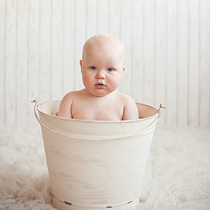 baby, cute, boy, child, toddler, bathing, bucket