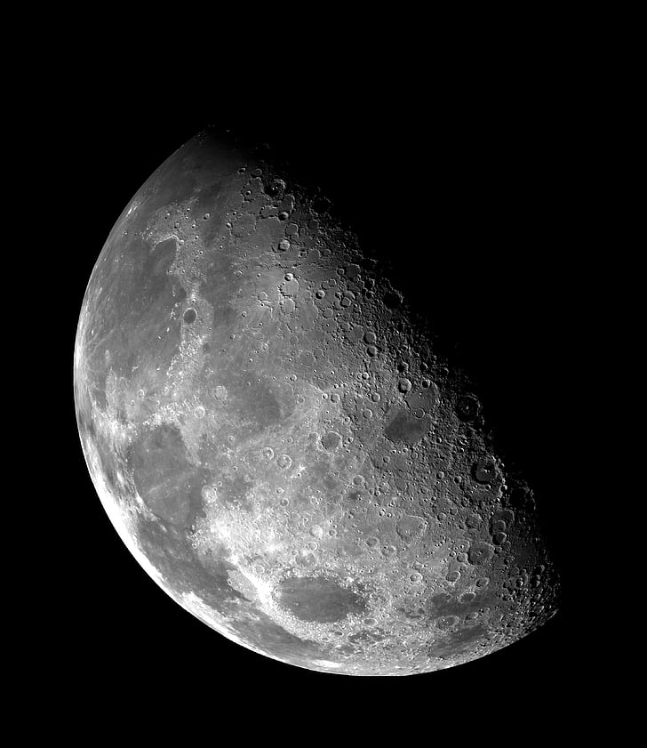 Closeup, Foto, polovina, měsíc, tmavý, noční, planeta