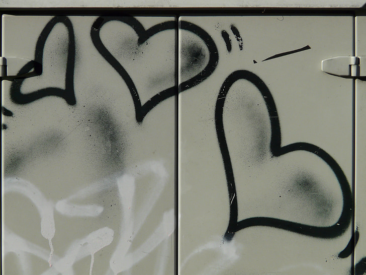 Graffiti, hjerte, spray, farge, grå, svart
