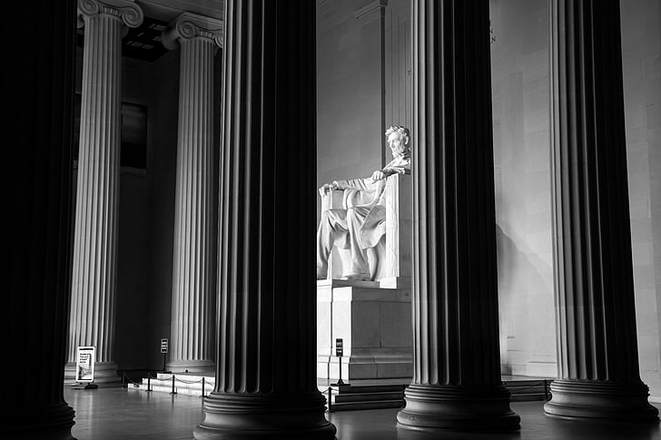 Lincoln memorial, Washington dc, Abraham lincoln, patriotisk, vartegn, sort hvid, arkitektoniske kolonne