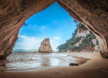 sea, cave, view of the sea, nature, rock, country, tourism