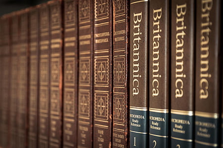 Britannica, enciclopedia, serie, colección, libro, Educación, fila de