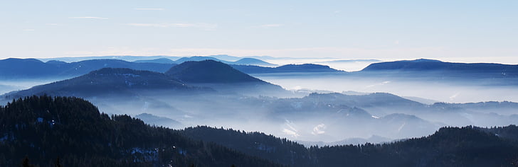 landskap, hav av dimma, Schwarzwald, Rhendalen, Vosges, panoramabild, skönhet i naturen