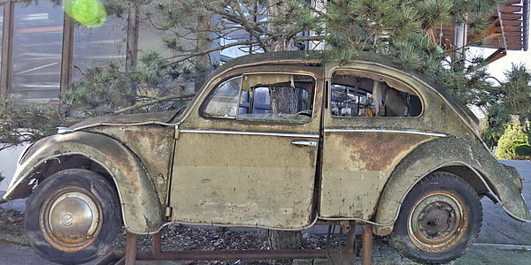 VW Escarabajo, Volkswagen, VW, coche de chatarra, chatarra de, hoja de, oxidado