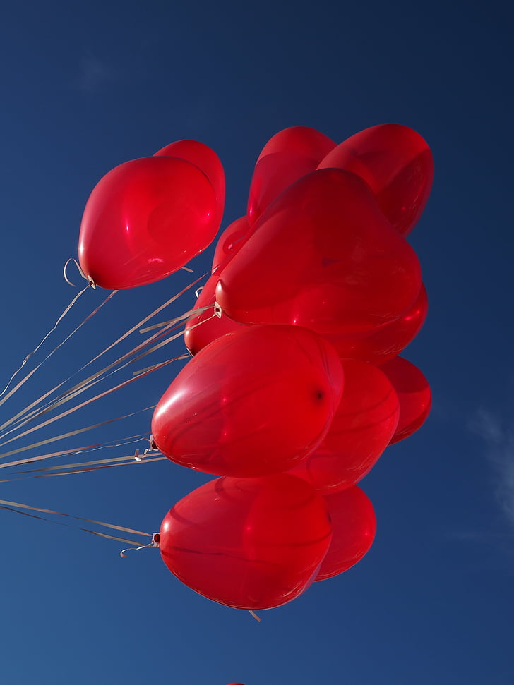 balões, coração, amor, romance, romântico, relação, vermelho
