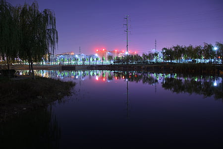 vista di notte, viola, Contea di Yanggu, Parco del Lago di Goldwater