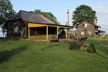 dekoratif cottage, rumah kayu, Ayu, Lithuania, pedesaan, gerbong