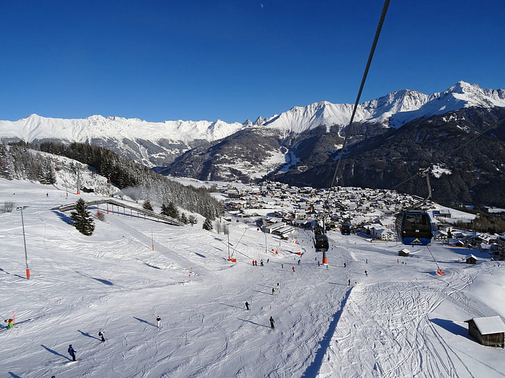 fiss, serfaus, ski resort, austria, snow, white, mountains