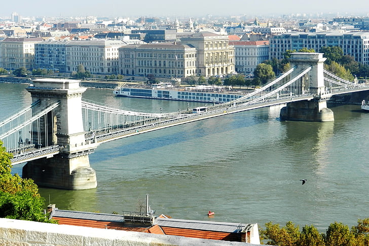 Budapest, Chain bridge, floden, vand, arkitektur, landskab, Panorama