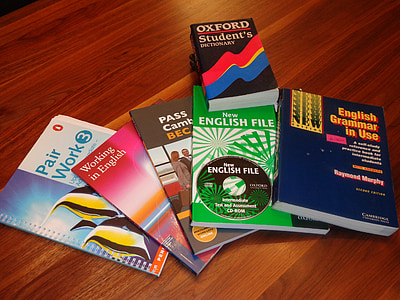 skolebøker, engelsk læring bøker, engelsk bøker, utdanning, læring, farge, bok