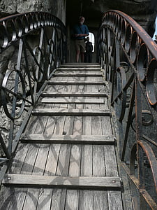 ponte, Embora, madeira, corrimão, gradualmente, escadas de madeira