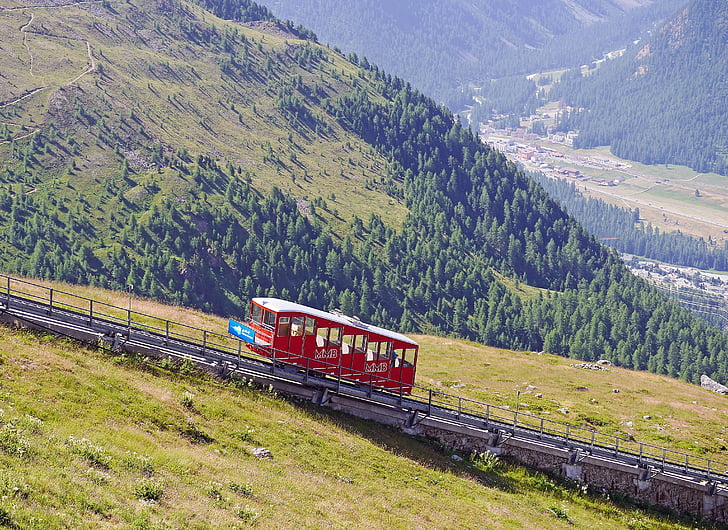 funicular railway, aussichtspinkt, engadin, oberengadin, muottas muragl, mountainside, trasse