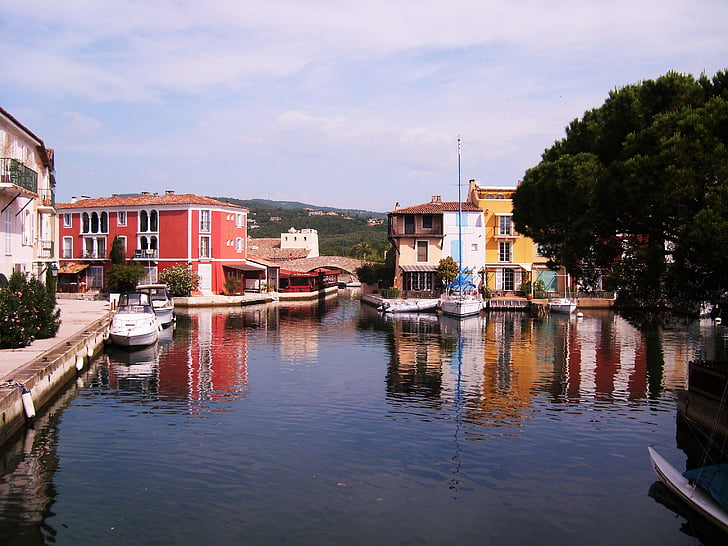Port grimaud, Porto, Veneza provençal, canal, água, cidade de Lago, canais