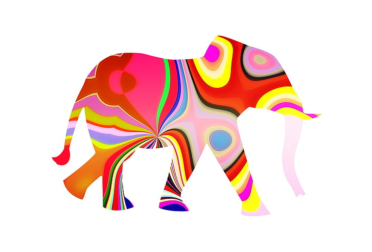 éléphant, éléphant avec motif, éléphant de modèle, bonne humeur, Happy elephant, coloré, éléphant coloré