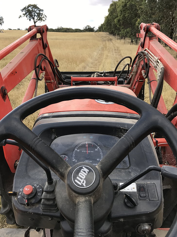 traktorius, vairas, ūkininkavimo, kaimo, prietaisų skydelis