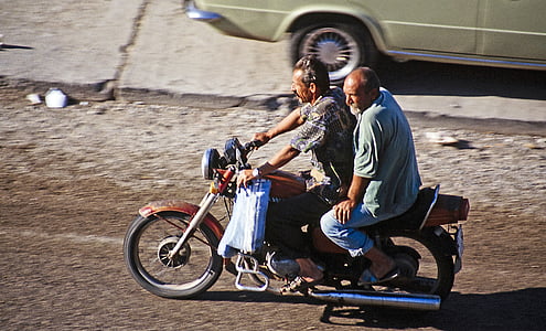 moped, tvåhjuliga fordon, män, enhet, motorcykel, cyklar, avgassystem