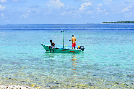 barco de pesca, dharavandhoo, Maldives, Baa, mar, praia, embarcação náutica