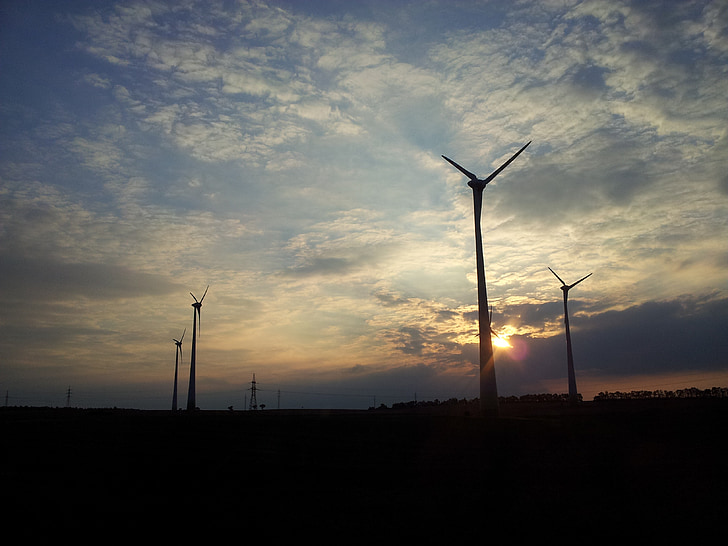 Sky, solnedgång, Horisont, tak, Power station, vind