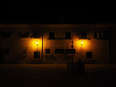 Fontana, noću, osvijetljeni, noć fotografija, arhitektura, svjetiljke, Lampa sjaj