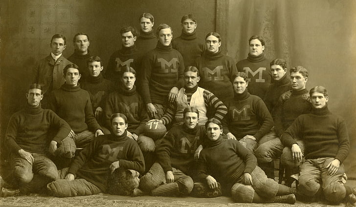 equip, futbol americà, Michigan wolverines, 1899, blanc i negre, humà, grup