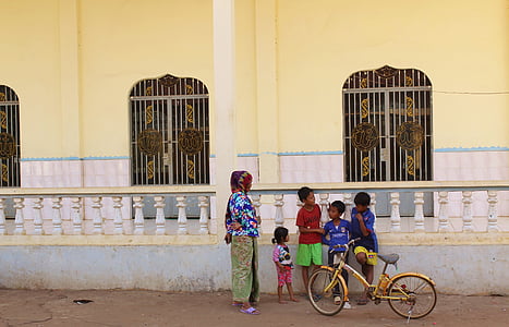 Mesquita, Camboja, família, bicicleta, pobre, Santuário, Ásia