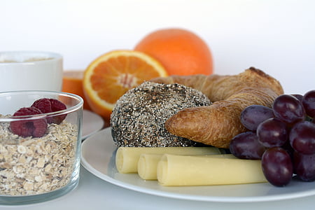 Frühstück, Kaffee, Orangen, Käse, Roll, Gipfeltreffen, Croissant