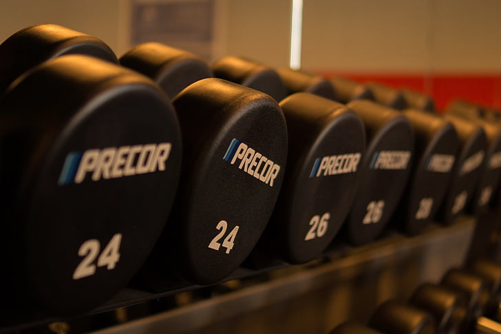 closeup, photography, precor, weights, dumbbells, gym, fitness