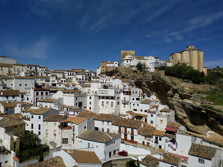 Setenil де Лас bodegas, хора, Андалусия, Испания, Setenil, бели къщи, Туризъм