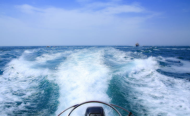 Meer, Urlaub, Boot, Durchsuchen, transparentes Wasser, Landschaft