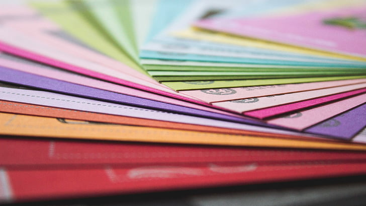 menumpuk, kartu, kertas, warna-warni, Meja, multi berwarna, latar belakang