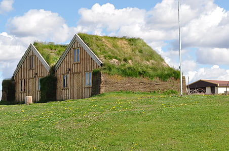 torfhaus, травой крышей, Исландия, Хижина, здание, сельские сцены, трава