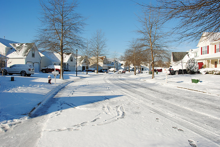 l'hivern, ciutat, neu, carrer, fons d'hivern, casa, fred - temperatura