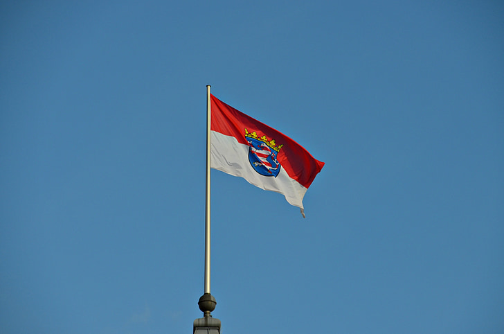 Hesse, vlajka, vietor, flutter, červená, biela, veterno