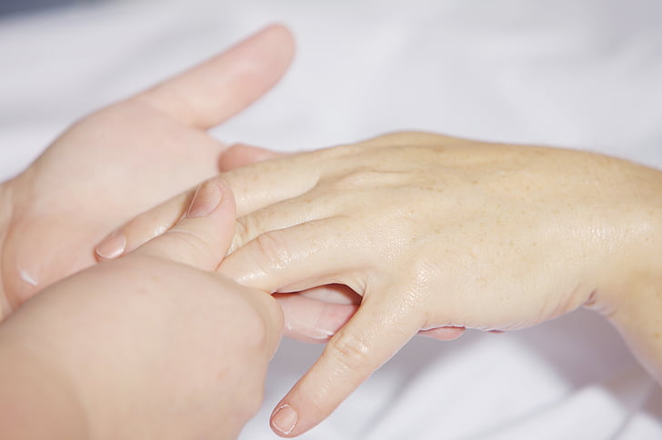 hand massage, behandeling, vinger, houden, hand, pols, hands-on