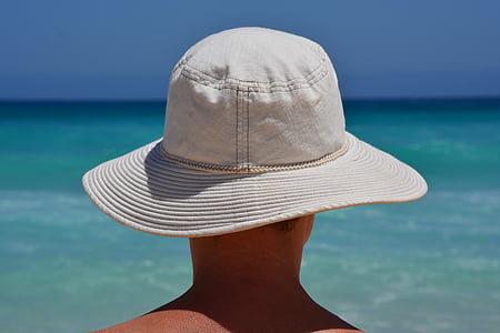 vacances, paradís, Mar, blau atzur, blanc, barret, relaxació