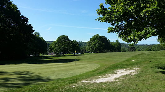 Golf, golfpálya, zöld, fű, táj, kültéri, nyári