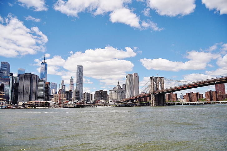 Brücke, Sonne, Manhattan, Brooklyn, New york, Architektur, Innenstadt
