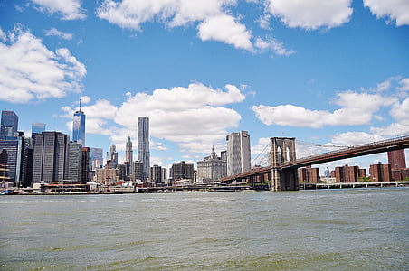 puente, sol, Manhattan, Brooklyn, nueva york, arquitectura, Centro de la ciudad