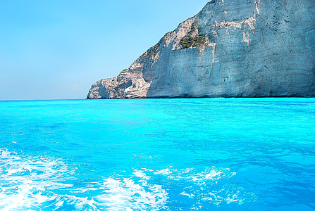 ionian sea, color blue, the mediterranean sea, wreck cove, wave, rock, summer