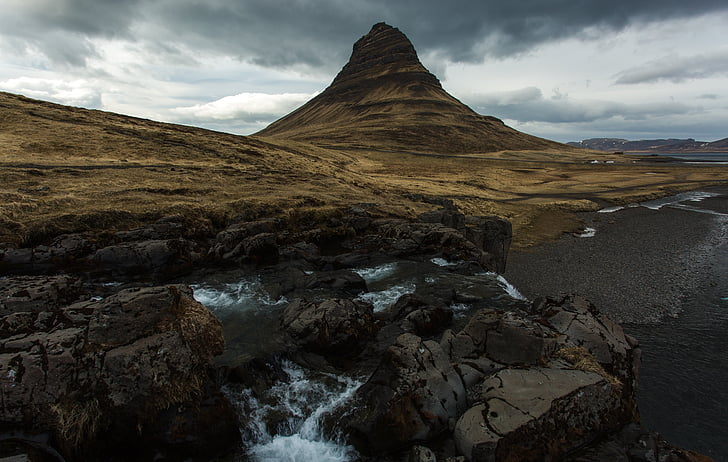 Highlands, góry, Natura, Rzeka, niebo, Islandia, krajobraz