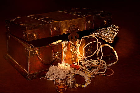 jewellery, chest, lighting, old-fashioned, treasure Chest, jewelry, retro Styled