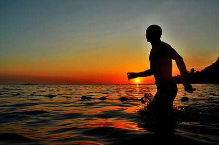 Silhouette, người đàn ông, cơ thể, nước, tôi à?, Đại dương, làn sóng