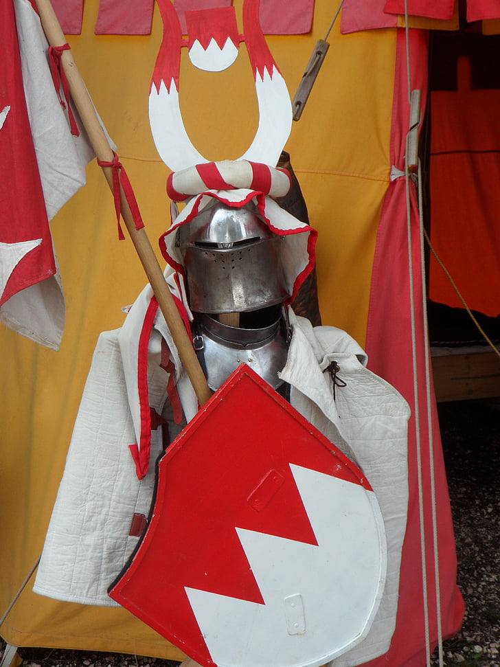 Escut d'armes, timó, cavaller, casc de cavaller, Jordi de franc suís, edat mitjana, vermell blanc