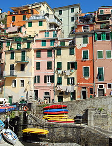 Cinque terre, majad, Värvid, Riomaggiore, Liguria, Itaalia, paadid