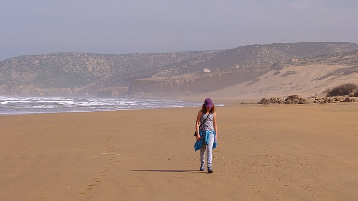 plaža, Maroko, more, oceana, pijesak, tinejdžer, šetalište