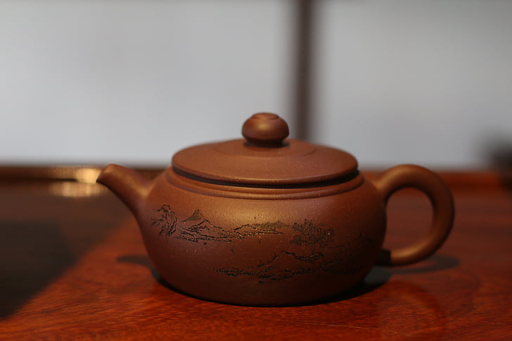 traditionelle, Pot, lilla, te, drink, Asien, stil